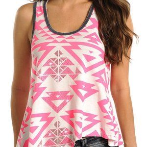 Rock and Roll Cowgirl Pink Aztec Print Tank